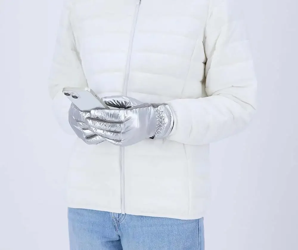 Isotoner Women's SleekHeat Metallic Puffer and Fleece SmartTouch Gloves